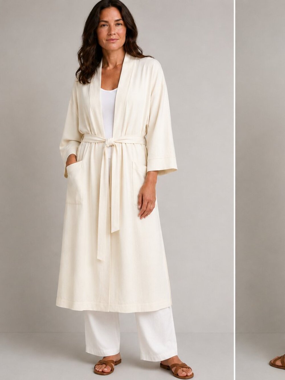Eileen Fisher Soft White Organic Cotton Boxy Robe – Size S/M – NWT